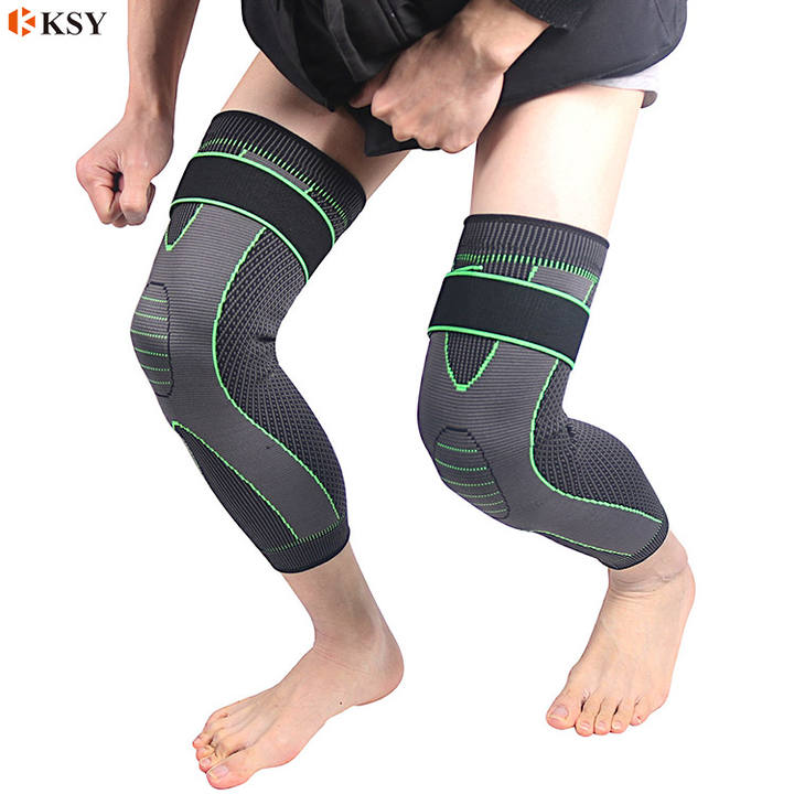 Unisex Basketball Sports Leg Brace Knee Sleeve Long Compression Full Leg Sleeve with Elastic Strap