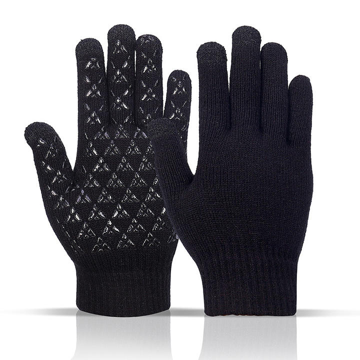 Warm fleece gloves for men and women in winter wool thick knit touch screen gloves