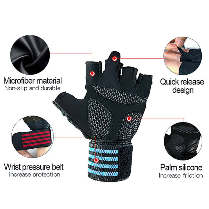 Weightlifting Gloves with Wrist Support for Heavy Exercise Body Building Gym Training Fitness Handschuhe Workout Gloves China Factory Direct