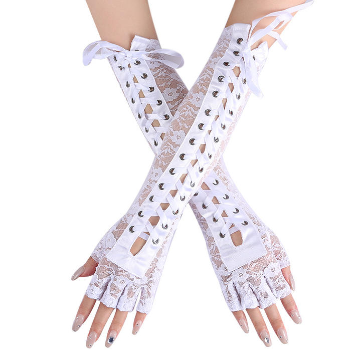 Wholesale Gothic Sexy Lace Women Black Fingerless Long Glove Halloween Fingerless Gloves Dance Cosplay Costume