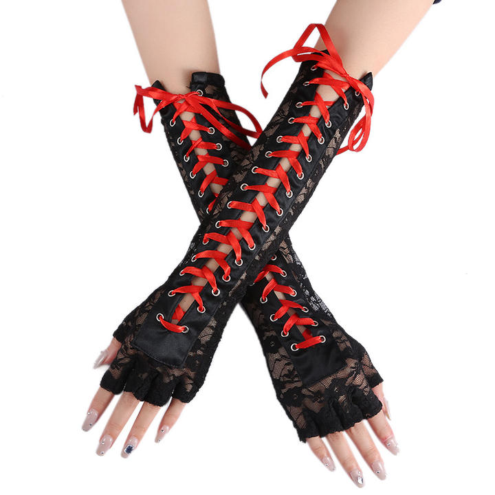 Wholesale Gothic Sexy Lace Women Black Fingerless Long Glove Halloween Fingerless Gloves Dance Cosplay Costume