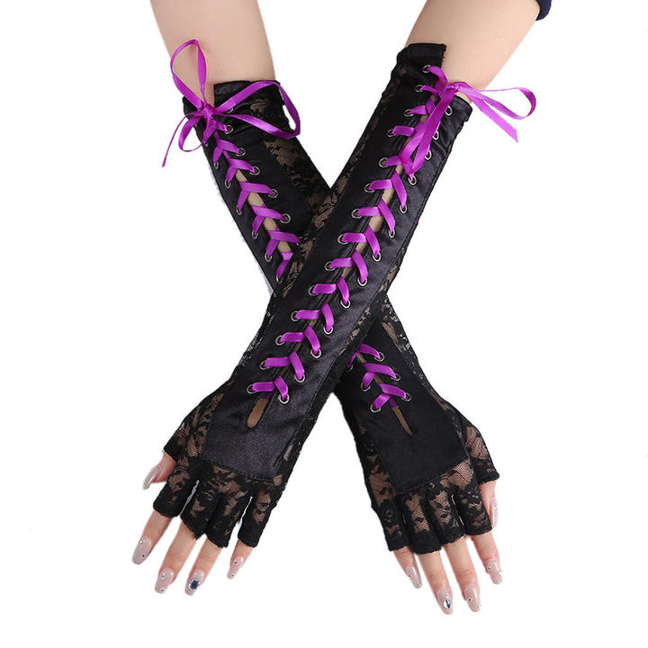 Wholesale Gothic Sexy Lace Women Black Fingerless Long Glove Halloween Fingerless Gloves Dance Cosplay Costume