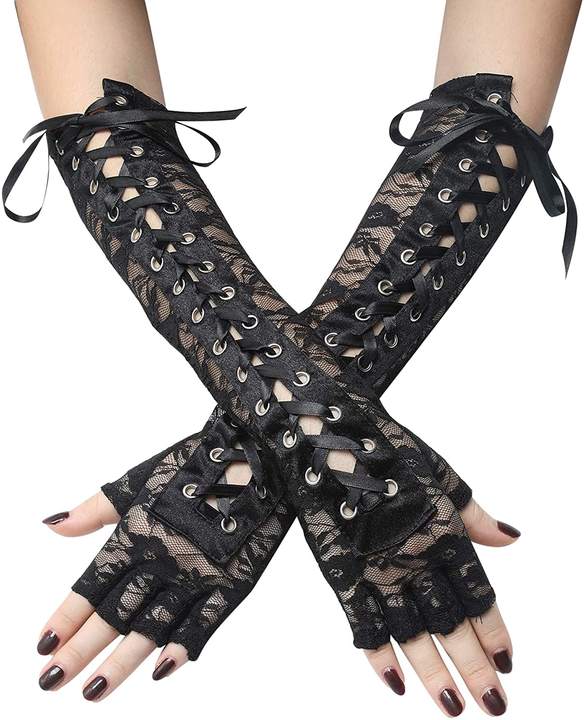 Wholesale Gothic Sexy Lace Women Black Fingerless Long Glove Halloween Fingerless Gloves Dance Cosplay Costume