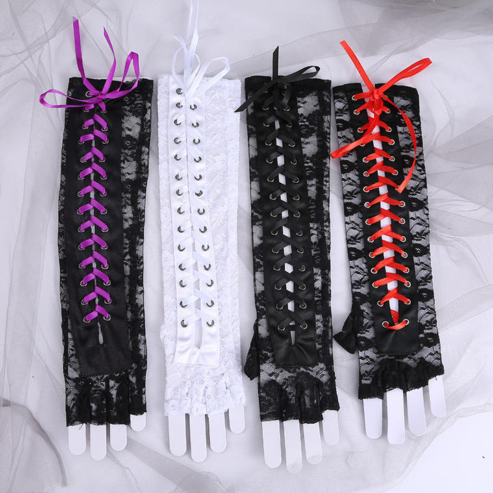 Wholesale Gothic Sexy Lace Women Black Fingerless Long Glove Halloween Fingerless Gloves Dance Cosplay Costume