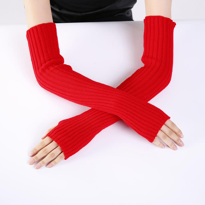 Winter Gloves Women Warm Long Knitting Gloves Stretch Fingerless Mittens Solid Classic Black Guard Arm Private Label Manufacturing Innovation