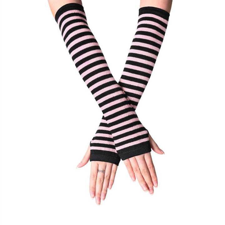 Women Arm Warmer Fingerless Long Gloves Knitted Striped Warm Mittens Protection Arm Warmer Half Finger Sleeves China Supplier Custom Solutions