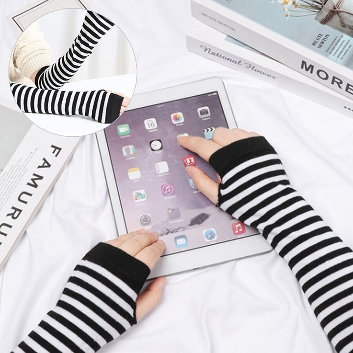 Women Arm Warmer Fingerless Long Gloves Knitted Striped Warm Mittens Protection Arm Warmer Half Finger Sleeves China Supplier Custom Solutions