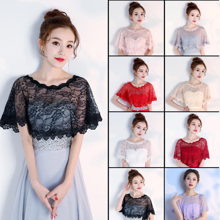 Women Floral Lace Shawl Wrap Wedding Bridal Bolero Cover Up Tulle Shrug Cape