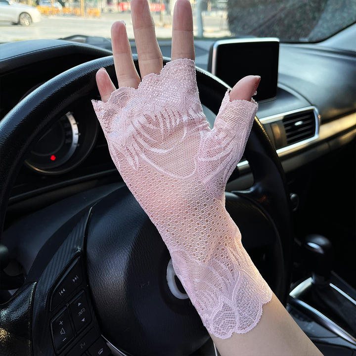 Womens Sexy Lace Short Gloves Half Finger Sailor Dance Mittens Fingerless Driving Cycling Gloves Spring Summer Sunscreen Gloves