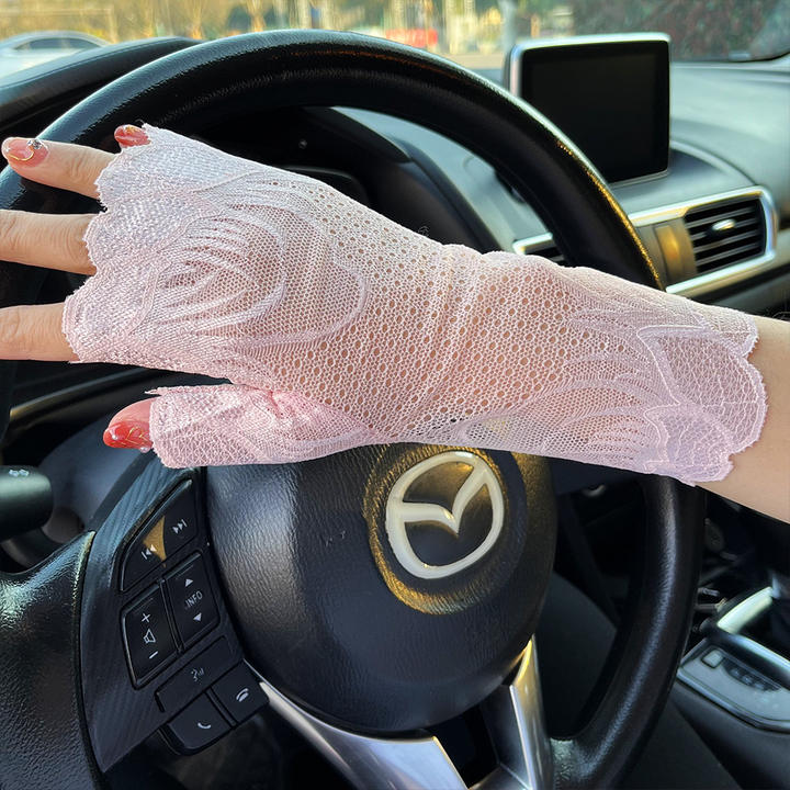 Womens Sexy Lace Short Gloves Half Finger Sailor Dance Mittens Fingerless Driving Cycling Gloves Spring Summer Sunscreen Gloves