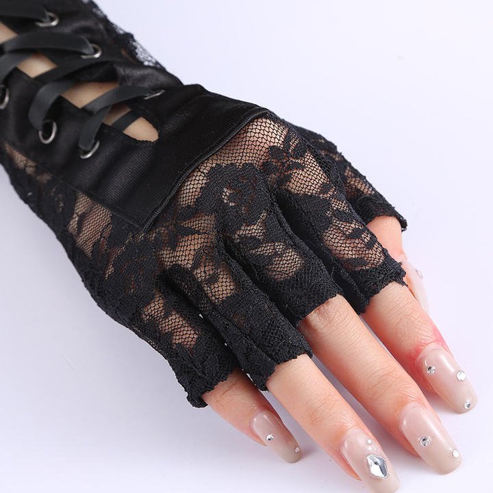 Womens Sexy lace gloves  Elbow Length Punk Fingerless Goth Black Misa Amane Cosplay Accessories Fishnet Mesh Party LACE Gloves