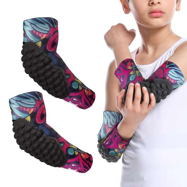 Youth Children Elbow Pads Sports Honeycomb Compression Elbow Pad Anti-Collision Arm Guard Basketball Tennis Protective Gear