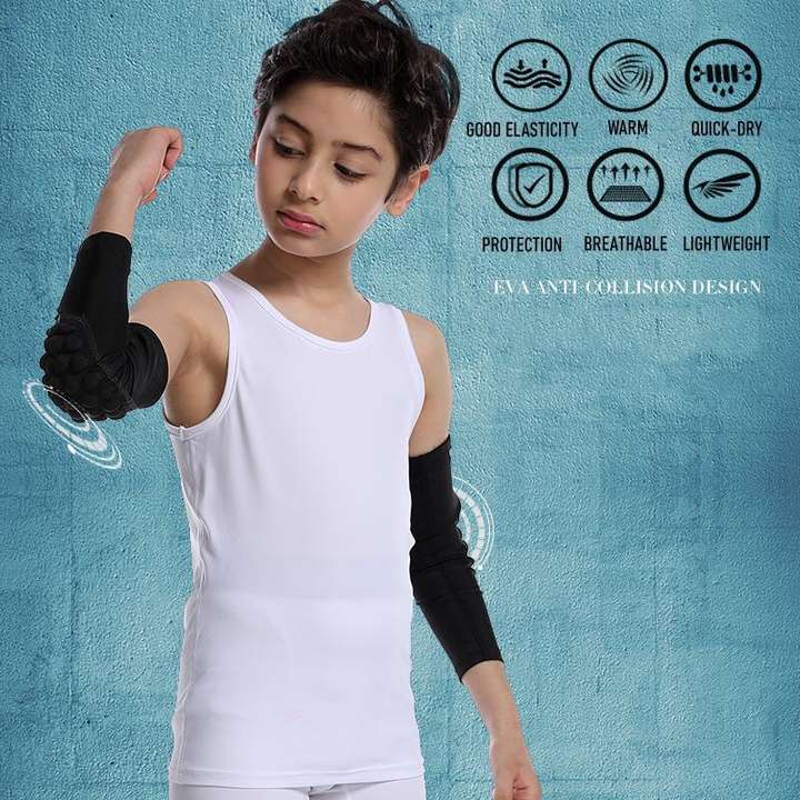 Youth Children Elbow Pads Sports Honeycomb Compression Elbow Pad Anti-Collision Arm Guard Basketball Tennis Protective Gear