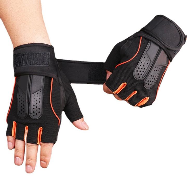 Fingerless workout strap men dumbbell weight lifting gym wrist wraps gloves Large-Scale Factory