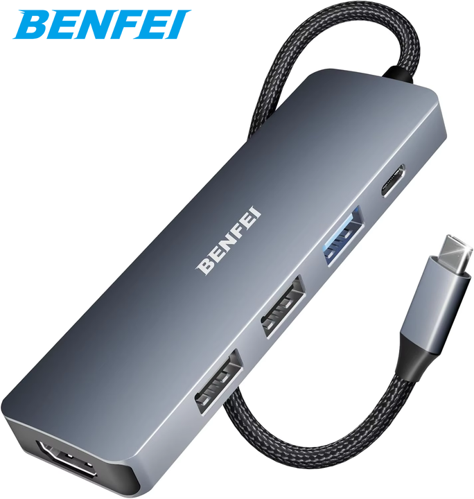 BENFEI 5in1 USB C Hub with 3 x USB-A, 100W Power Delivery 4K HDM I , 3 USB-A, Silicone and Woven Design Cable