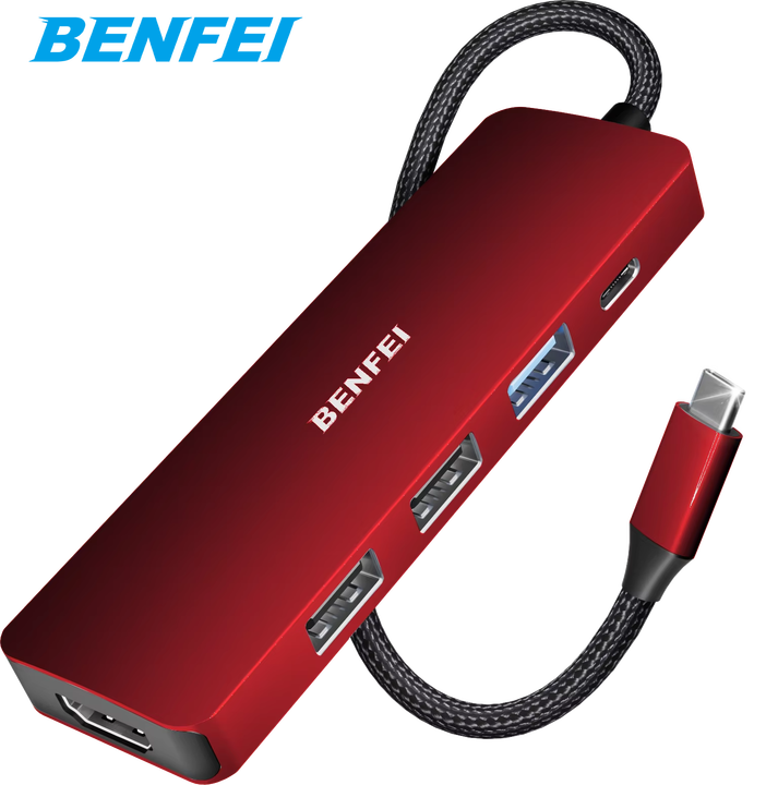 BENFEI 5in1 USB C Hub with 3 x USB-A, 100W Power Delivery 4K HDM I , 3 USB-A, Silicone and Woven Design Cable