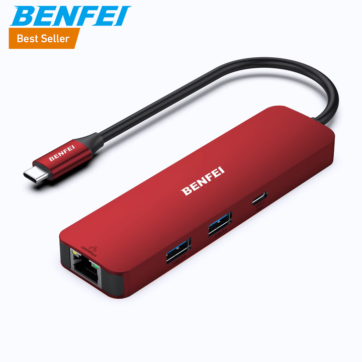 BENFEI 6-in-1 USB C Hub with HDMI(4K@60Hz), 2 USB-A, 1 USB-C Data, 100W Charge, Gigabit Ethernet, Silicone Tangle-Free Cable