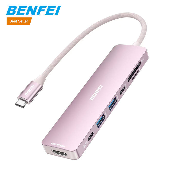 BENFEI 7-in-1 USB C Hub With HDMI Dual USB-A  1 USB-C Data 100W Charge SD TF Card Reader Silicone Tangle-Free Cable Factory to Consumer Operations