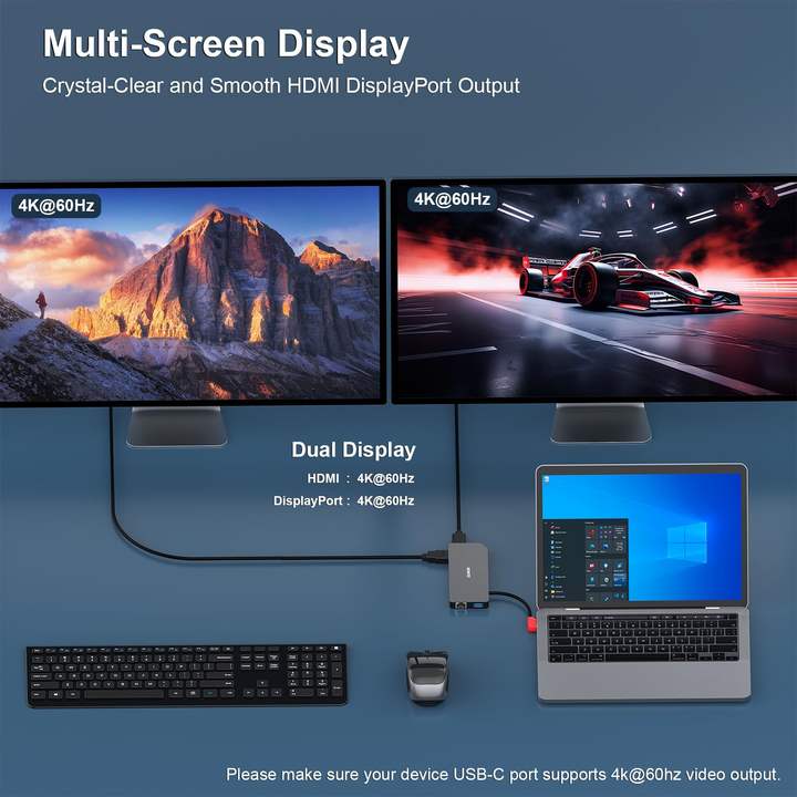 BENFEI 9-in-1 Portable Docking Station, USB C MST Hub to HDMI- DisplayPort Dual Monitor/3*USB Type-A/1*USB Type-C(10Gbps+100W PD Rapid Production Solutions Wholesale