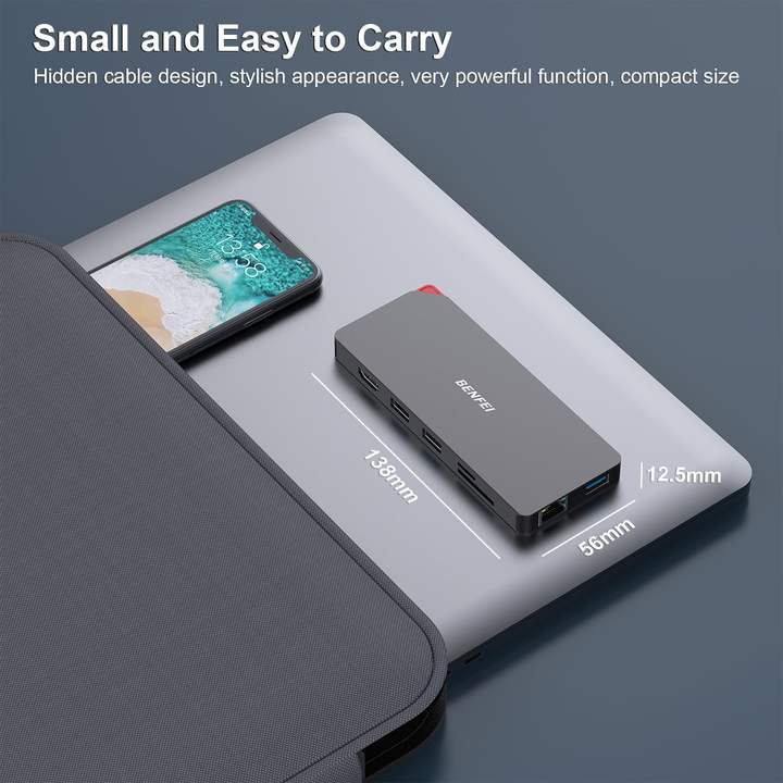 BENFEI 9-in-1 Portable Docking Station, USB C MST Hub to HDMI- DisplayPort Dual Monitor/3*USB Type-A/1*USB Type-C(10Gbps+100W PD Rapid Production Solutions Wholesale