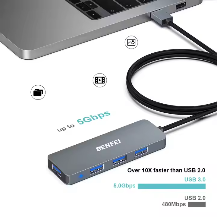 BENFEI USB 3.0 Hub 4-Port Ultra-Slim Hub  4 Ports USB A Splitter Ultra-Slim USB Expander B2B Manufacturing