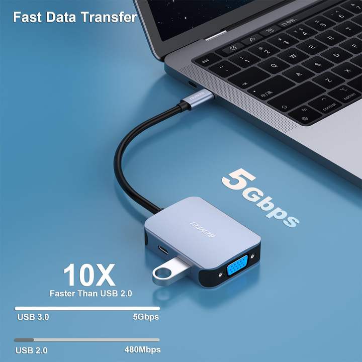 BENFEI USB C HUB 4 in1 Multiport Adapter with USB C to HDMI VGA USB 3.0 and 60W Power Delivery Supplier Wholesale