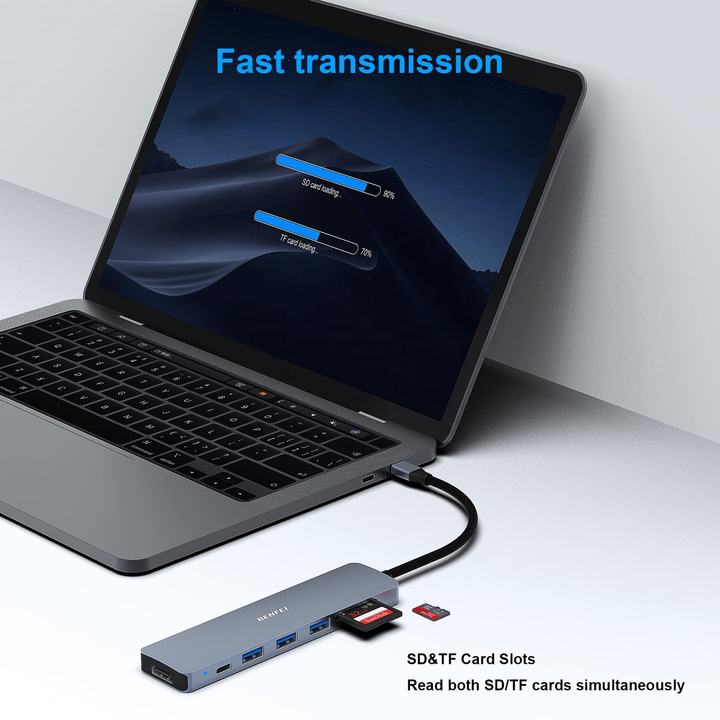 BENFEI USB C HUB 7in1 Multiport Adapter with USB-C to HDMI 4K@60Hz SD/TF Card Reader/3*USB 3.0/100W Power Delivery