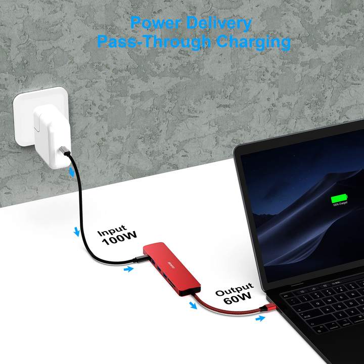 BENFEI USB C HUB 7in1 Multiport Adapter with USB-C to HDMI 4K@30Hz SD/TF Card Reader/3*USB 3.0/60W Power Delivery China Bulk Supplier Customization