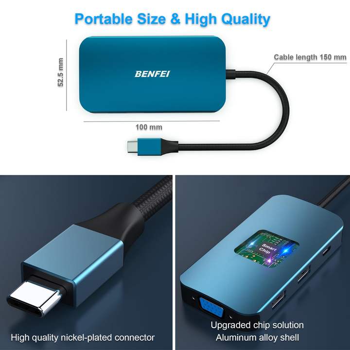 BENFEI USB C MST HUB 8 in1 with 2*HDMI/1*VGA, 3*USB 3.0/100W Power Delivery/3.5mm Aux Audio, Compatible with iPhone 15