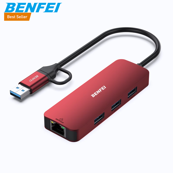 BENFEI USB-C USB 3.0 to Gigabit Ethernet Adapter, 3-Port USB 3.0 Hub with RJ45 Bulk Manufacturing Processing