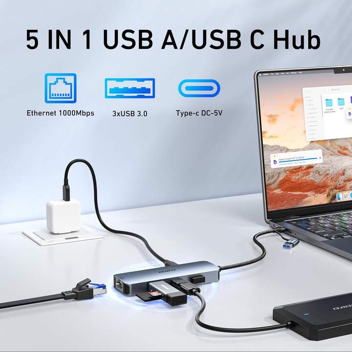 BENFEI USB-C USB 3.0 to Gigabit Ethernet Adapter, 3-Port USB 3.0 Hub with RJ45 Bulk Manufacturing Processing