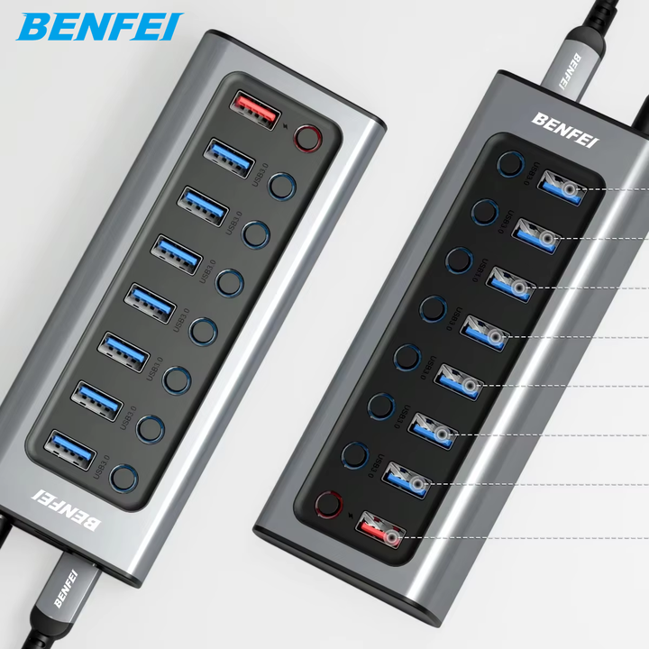 BENFEI USB Hub With Power Supply, 7 Data Transfer Ports 1 Smart Charging Port with Individual On/Off Switches, High Speed. Import Wholesale Solutions