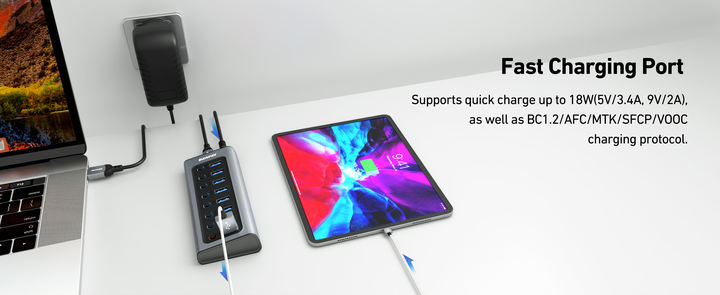 BENFEI USB Hub With Power Supply, 7 Data Transfer Ports 1 Smart Charging Port with Individual On/Off Switches, High Speed. Import Wholesale Solutions