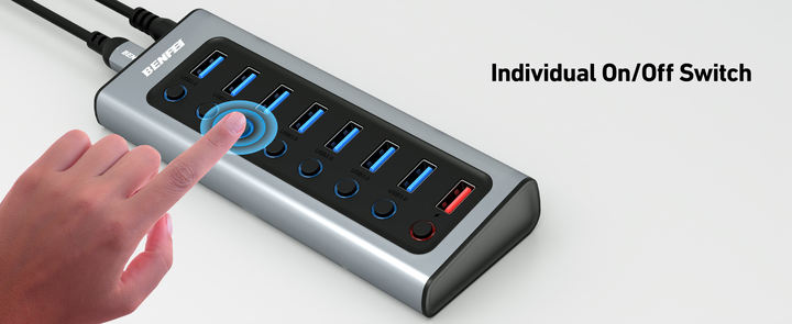 BENFEI USB Hub With Power Supply, 7 Data Transfer Ports 1 Smart Charging Port with Individual On/Off Switches, High Speed. Import Wholesale Solutions
