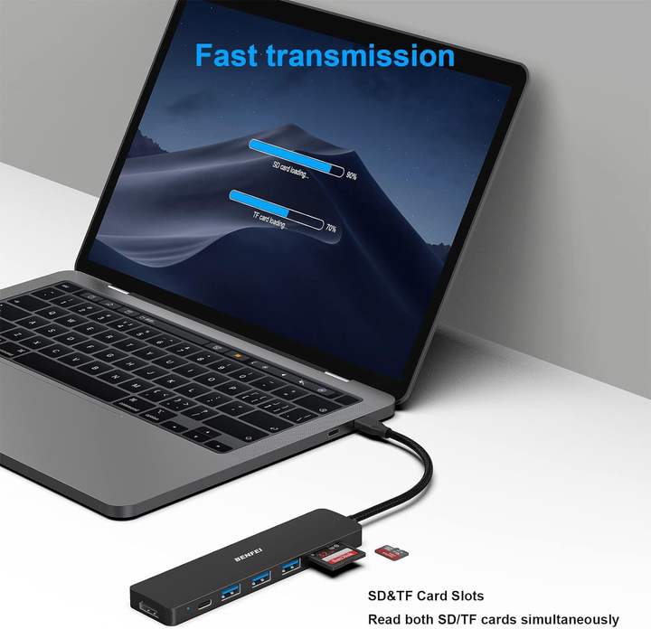 Customization USB C HUB 7in1 Multiport Adapter with USB-C to HDMI 4K@60Hz SD/TF Card Reader/3*USB 3.0/100W Power Delivery Global Wholesale Market Operations