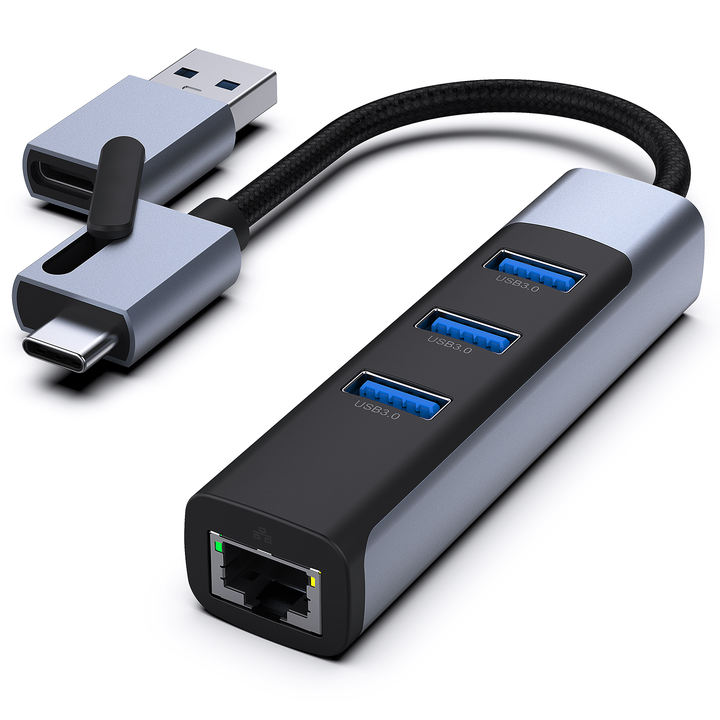 Customize 1000Mbps USB to RJ45 Adapter USB C to Ethernet Adapter with 3 USB 3.0 Hub Contract Manufacturing