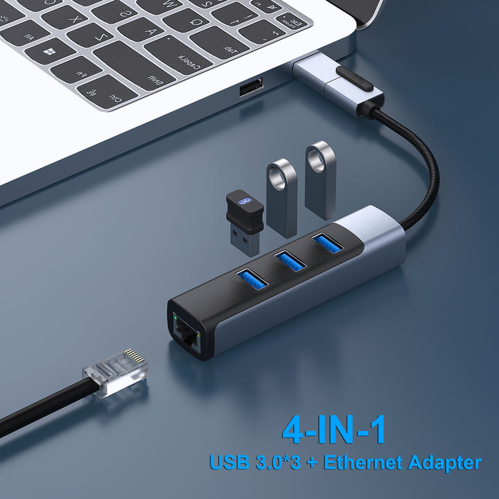 Customize 1000Mbps USB to RJ45 Adapter USB C to Ethernet Adapter with 3 USB 3.0 Hub Contract Manufacturing