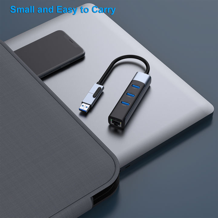 Customize 1000Mbps USB to RJ45 Adapter USB C to Ethernet Adapter with 3 USB 3.0 Hub Contract Manufacturing