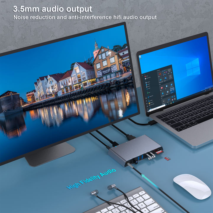Customize 12-in-1 USB-A/USB-C Docking Station, Dual HDMI-, 6 USB Ports, SD/TF Card Reader, Gigabit Ethernet, Headphone Jack Manufacturing Services