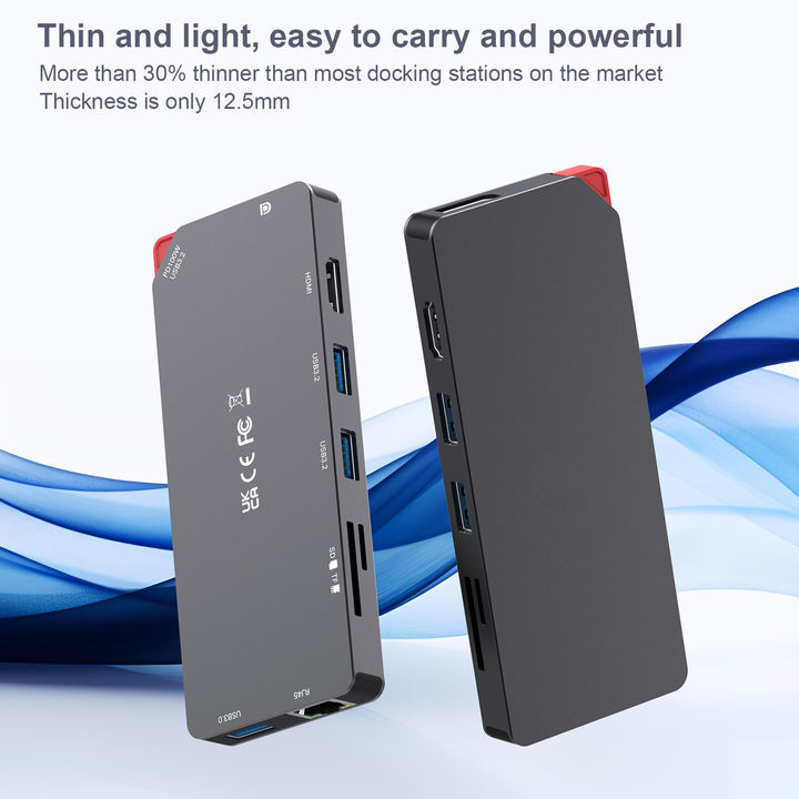 Customize 9-in-1 Portable Docking Station, USB C MST Hub to HDMI- DisplayPort Dual Monitor/3*USB Type-A/1*USB Type-C(10Gbps+100W Export-Oriented Factory Manufacturer