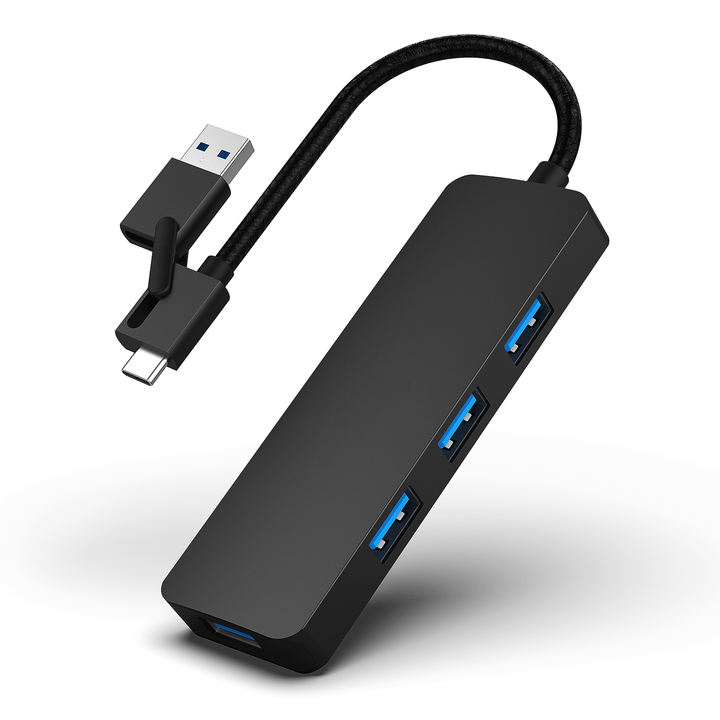 Customize USB 3.0 Hub 4 Port USB Type-C/Type-A 2 in1 Ultra-Slim Hub aluminium alloy casing Braided nylon cable Efficient Manufacturing