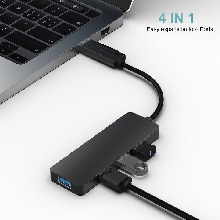 Customize USB 3.0 Hub 4 Port USB Type-C/Type-A 2 in1 Ultra-Slim Hub aluminium alloy casing Braided nylon cable Efficient Manufacturing