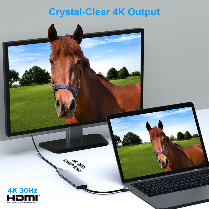 Customize USB C HUB 7 in 1 Multiport hub with USB-C to HDMI 4K@60Hz SD/TF Card Reader/3*USB 3.0/100W Power Delivery Charge Production Facility Export