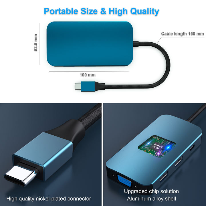 Customize USB C MST HUB 8 in1 with 2*HDMI/1*VGA, 3*USB 3.0/100W Power Delivery/3.5mm Aux Audio, Compatible with iPhone 15 Affordable Factory Pricing