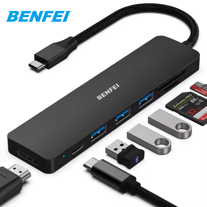Hot Sale USB C HUB 7 in 1 Multiport hub with USB-C to HDMI 4K 60Hz SD/TF Card Reader/3xUSB 3.0/100W Power Delivery Charge Low-Cost Manufacturing Efficiency