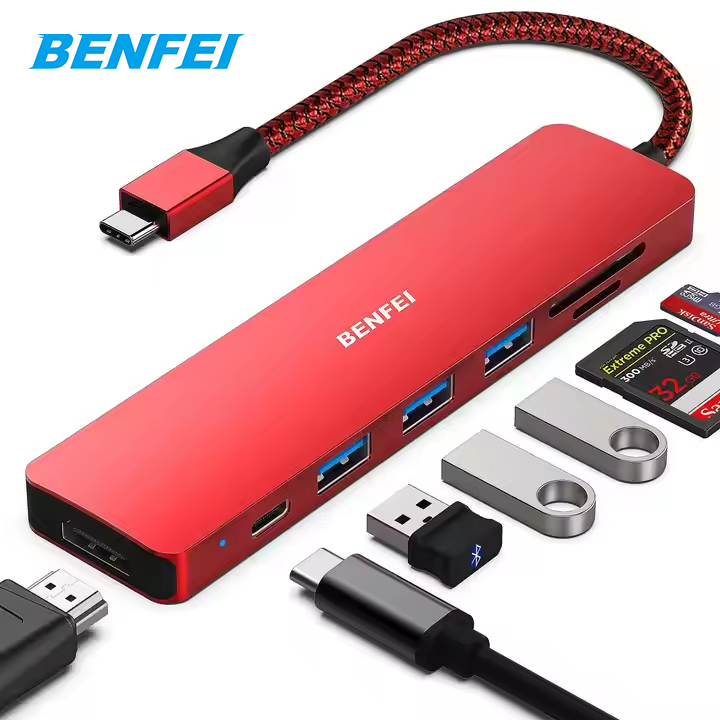 Hot Sale USB C HUB 7 in 1 Multiport hub with USB-C to HDMI 4K 60Hz SD/TF Card Reader/3xUSB 3.0/100W Power Delivery Charge Low-Cost Manufacturing Efficiency
