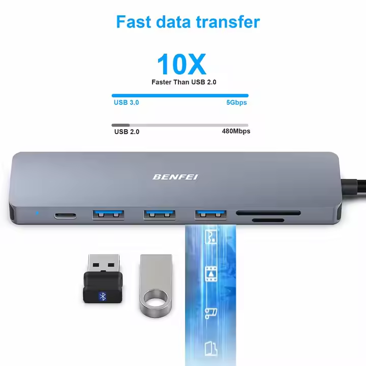 Hot Sale USB C HUB 7 in 1 Multiport hub with USB-C to HDMI 4K 60Hz SD/TF Card Reader/3xUSB 3.0/100W Power Delivery Charge Low-Cost Manufacturing Efficiency
