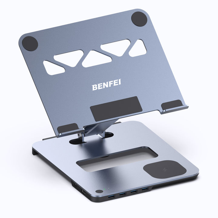 Laptop Stand with USB C Hub, multi function with usb and kvm switch and 15w wireless charger Low-Cost Manufacturing Efficiency