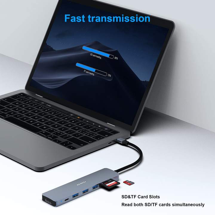 USB C HUB 7 in 1 Multiport hub with USB-C to HDMI 4K@60Hz SD/TF Card Reader/3*USB 3.0/100W Power Delivery Charge