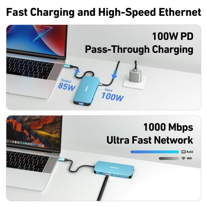 USB C Hub 11 in 1, BENFEI  MST Docking Station with 2*HDM I/1*VGA, 3*USB 3.0/SD/TF Card Reader/Ethernet/100W PD/3.5mm Aux